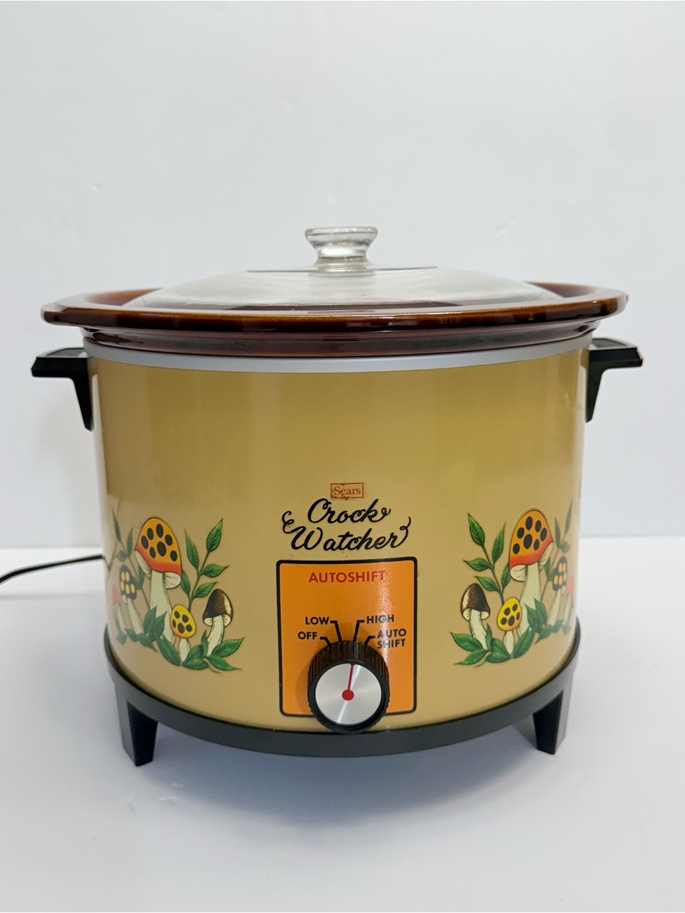 Vintage Sears Merry Mushroom Crock Watcher AutoShift 6 Qt Slow Cooker Lid Works